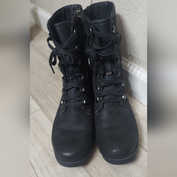 Sorel Emelie Conquest Boots Black Leather Moto Waterproof Shoes Women's Size 7.5 - Picture 7 of 7